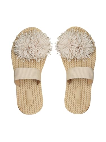 Verdusa Women's 3D Floral Straw Double Strap Flat Sandals Braided Open Toe Summer Slippers