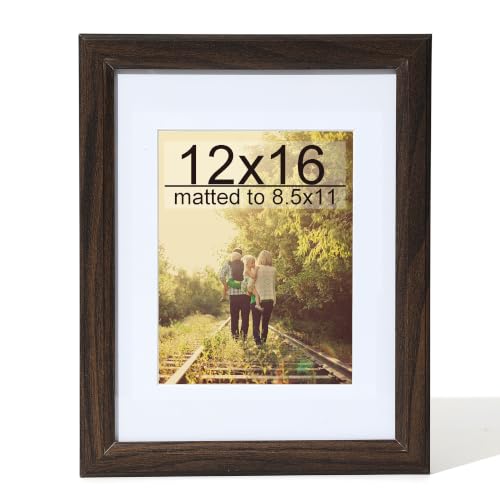 KTKDE 12x16 Picture Frame Real Glass,Poster frame Display Pictures 8.5x11 with Mat or 12x16 Without Mat, Modern Style Wood Composite Frame,Gallery Wall Frame Wooden Walnut，best gift