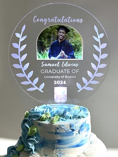 Light Up Personalized Custom Party Decor Cake Top Topper - Any Photo Picture Logo Text - Graduation Class Of (-) Graduate Cake Topper