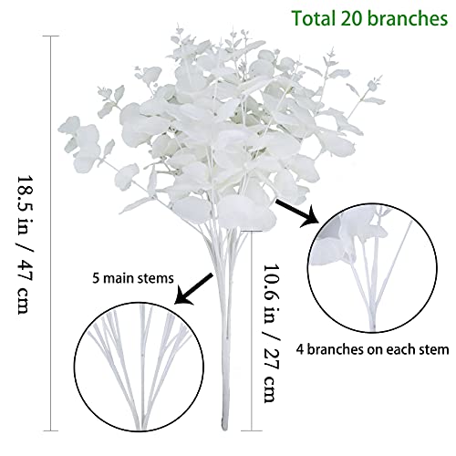 Greentime 2 Pack White Fake Flowers 18.5'' Artificial Eucalyptus Stems Bouquet With 20 Branches For Vase Wedding Table Centerpiece Diy Flower Arrangements Decor #TOP1