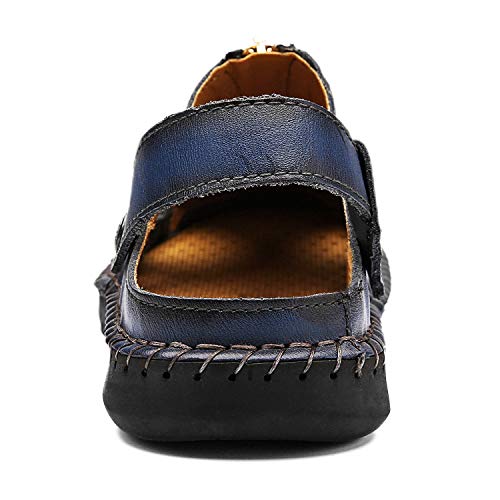 Image of JAMONWU Men's Casual Closed Toe Adjustable Leather Sandals Handmade Fisherman Beach Sandals