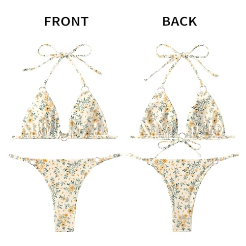 Image of MIKETAI Sexy Bikinis for Women 2 Piece Bikini Spaghetti Strap Swimsuits Solid Color Bathing Swimwear Triangle Bathing Suit