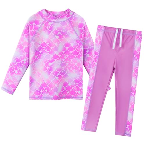 Image of Girls Two Piece Swimsuit Long Sleeve Floral Bathing Suit UPF 50+ Summer Beach Swimwear