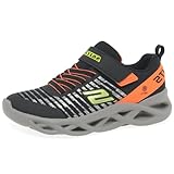 Skechers TWISTY BRIGHTS NOVLO, Zapatillas para Niños, Black Textile/ Orange & Silver Trim/ Lime Tri, 32 EU