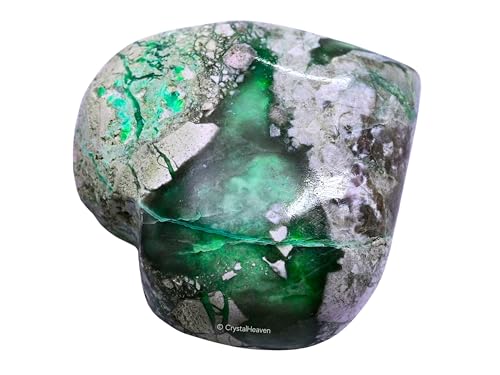 Image of Certified Variscite Crystal Heart Palm Pebbles Stones for Anxiety Stress Relief Massage - AAA Grade Original Healing Gemstone Agate Heart Palm Stone for Yoga Meditation Spiritual