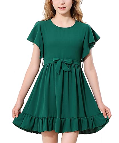 RETSUGO Girl Spring Summer Dresses Butterfly Sleeve Cotton A Line Ruffles School Dress for 6-14 Years Kids4