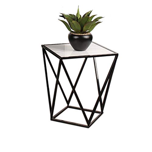 Telephone Table, Modern Living Room Marble Square Coffee Table,Metal Industry Side Table,Telephone Table,21.65 Inch Tall,Gold,Black (Color:Black,Size:17.7117.7121.65in)