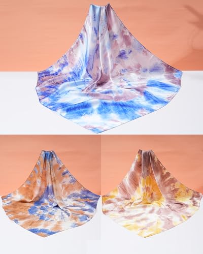 Molans 27.5 Inches Silk Hair Scarf for Women,3Pcs Square Satin Head Scarves,Vintage Bandanas for Neckerchief Handbags4