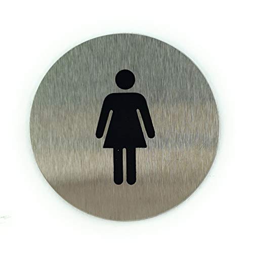 Damastoreitalia Targa Targhetta Adesiva in Acciaio Porta Bagno Donna Femmina Donne WC Toilette segnaletica Simbolo per ristoranti Locali Bar Pub