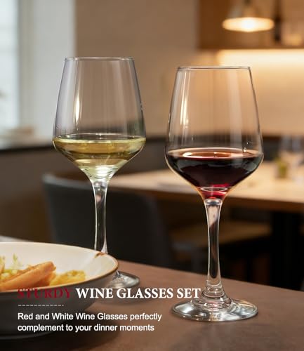 Image of OJA Wine Glasses Set of 8, 12oz Red or White Wine Glasses, Thick, Clear, Long Stem Wine Glasses, Perfect for Party, Home, Restaurant, Bars, Wedding, Dishwasher Safe