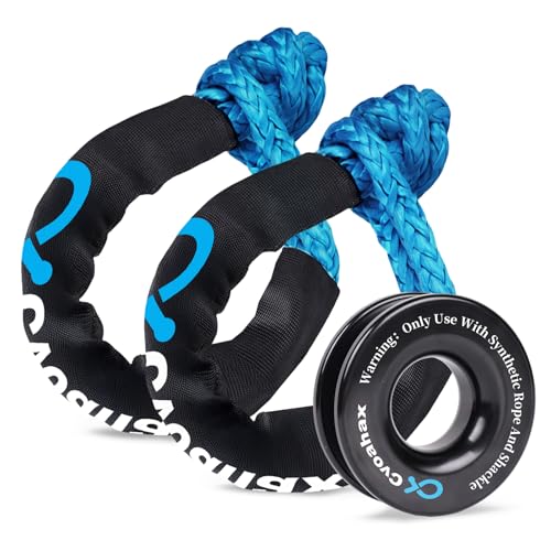 Soft Shackle & Recovery Ring Kit 2PCS Blue Soft Shackle Recovery (56 000lbs Max Breaking Strength) 1/2 x 22 with Black Snatch Recovery Ring for ATV UTV SUV Truck Off-Road Vehicle Recovery