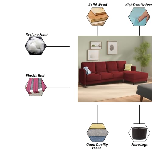Image of Baloney RHS 6 Seater L Shape Sofa Set for Living Room (Maroon Fabric) Premium Fabric Sofa