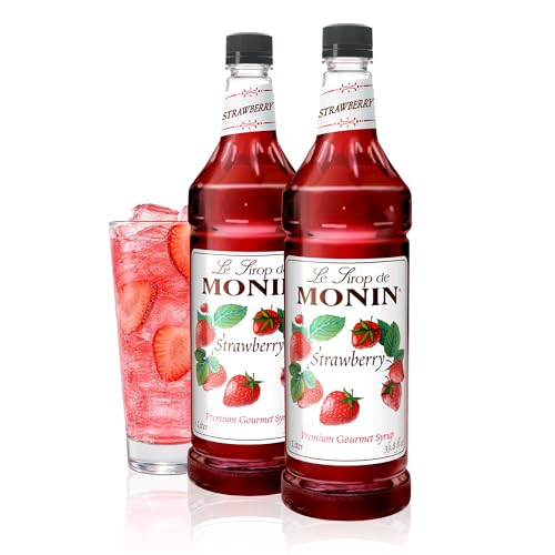 Monin - Strawberry Syrup, Mild and Sweet, Great for Cocktails and Teas, Gluten-Free, Non-GMO (1 Liter, 2-Pack)