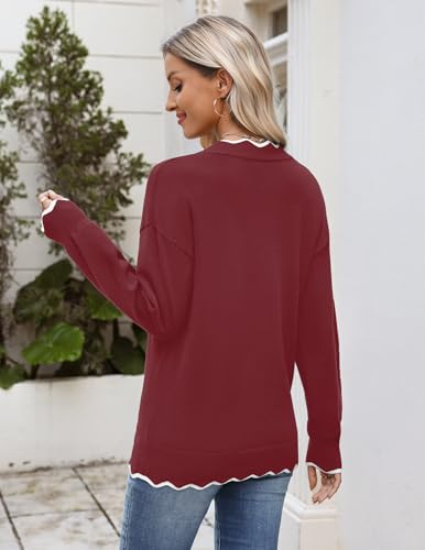 Image of Zeagoo Women's 2026 Fall V Neck Sweater Long Sleeve Lightweight Knit Tops