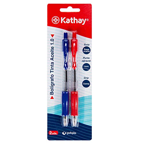 Kathay 3er-Set Kugelschreiber Mit Einziehbarer Spitze (2 Blau, 1 Rot) – 1 Mm Strich, Weicher Grip