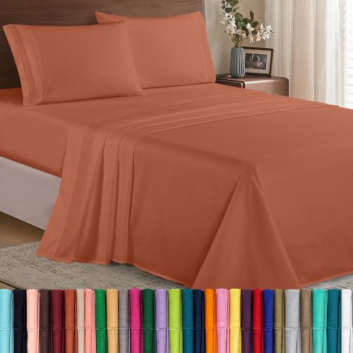 Image of Elegant Comfort Luxury 1500 Premium Hotel Quality Microfiber 4-Piece Sheet Set - Wrinkle Resistant, All Around Elastic Fitted Sheet, Deep Pocket up to 16 inch, Queen, Coral