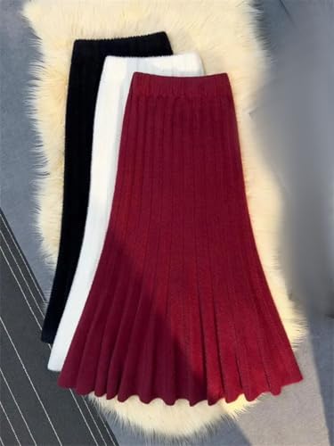 Women Fall Winter Thick Knit Long Skirts Elastic High Waist Party Wrap Hip Pleated Fishtail Skirts2
