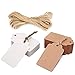 200PCS Étiquette en Papier Kraft 7x4cm,avec Ficelle de Jute, pour Mariage, Noël, Cadeaux de Fête, Artisanat (marron+blanc)
