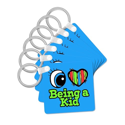 3dRose, Bright Eye Heart I Love Being a Kid, set of 6 Key Chains