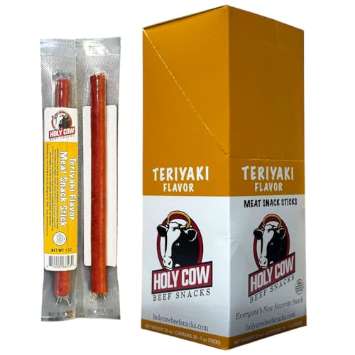 Holy Cow Beef Snacks - TERIYAKI FLAVOR - Pack of 30 - 1 oz Individually Wrapped - Snack Sticks - 6g of Protein - Keto Friendly - High Protein - Low Carb Snack