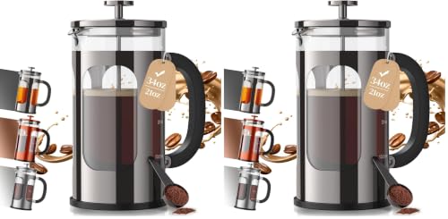 Image of Veken French Press Coffee Maker,No Plastic Touching Cafe,34oz 1L Cafetera,Heat Resistant Thickened Borosilicate Glass Stainless Steel Pot for Kitchen,Travel,Camping,Tea, Gifts, Dark Pewter (Pack of 2)