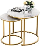 IDEALHOUSE Round Coffee Table Set of 2, Modern Accent Marble Texture Coffee Tables for Living Room,