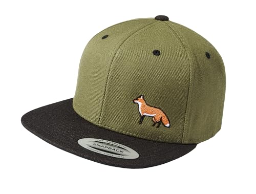 Baddery Jäger Outdoor Flexfit Snapback Cap - „Fuchs“ - Bestickte Kappe für Herren & Damen - Jagd & Wandern (Olive-Black - One Size)