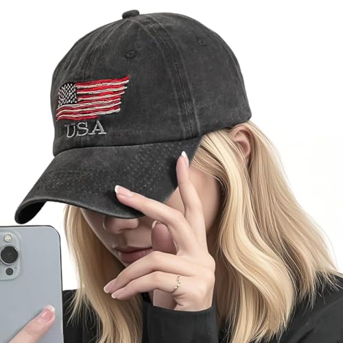 American Flag Hat Distressed Cotton Baseball Cap USA Vintage Trucker Hat Adjustable Dad Cap for Men Women Black - Image 4