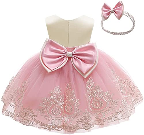 Baby Bowknot Pageant Lace Embroidery Dress Toddler Girls Birthday Wedding Formal Party Tutu Gown w/Headwear