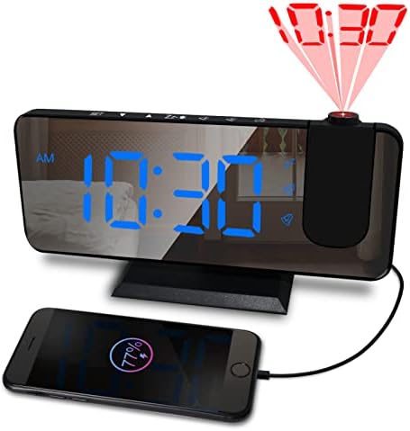 CENTOLLA Projection Alarm Clock for Bedroom,7.4 inch Large LED Alarm Clock with Projection on Ceiling, 180°Projector, USB Charger, Dimmer, Dual Alarm Clock for Bedroom Desk Decor（Plug not Included