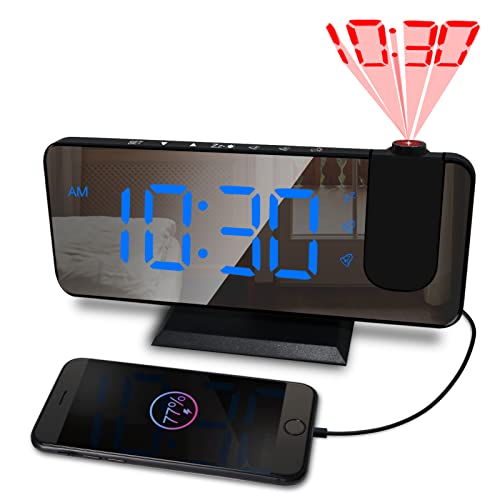 Projection Alarm Clock for Bedroom,7.4 inch Large LED Alarm Clock with Projection on Ceiling, 180°Projector, USB Charger, Dimmer, Dual Alarm Clock for Bedroom Desk Decor(Plug not Included) by CENTOLLA - Used condition - CA$12.29