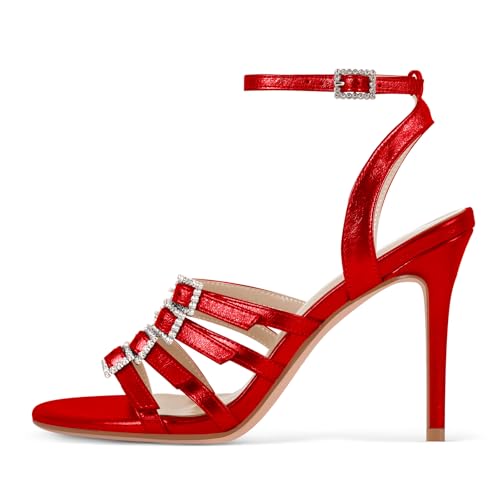 richealnini Glitter Buckle Heel for Women Ankle Strap Stiletto High Heels Colorful Fashion Sandals2