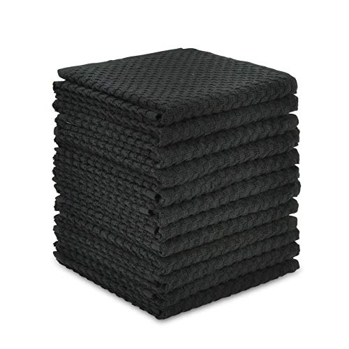 Talvania Küchen-Geschirrtücher, 100 % Baumwolle, Dobby-Gewebe, 12 Stück, weich und saugfähig, Mehrzweck-Frottee-Handtuch-Set, Handtuch und alle Küchen-Reinigungstücher, maschinenwaschbar, schwarz Cover