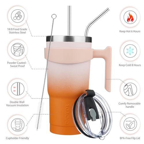Image of BJPKPK 20 oz Tumbler with Handle & Straw, Insulated Stainless Steel Mug