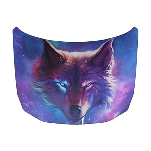 Image of Blue Wolf Car Hood Cover Slip-On Washable Elastic Weatherproof Fabric Elastic Band Fixation Fits Most Cars