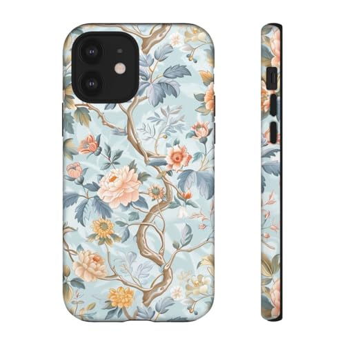 Coque iPhone 12 motif floral pastel bleu rigide mate