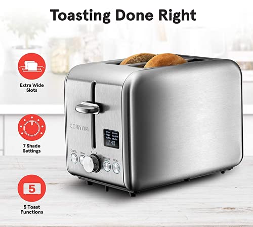 Gourmia Digital Toaster With 5 Toast Functions, Including Waffle, English Muffin And Pastry, 7 Shade Settings, Rapid Reheat Mode And Extra Wide Slots - Stainless Steel Gdt2445 (Brushed Stainless) #TOP3