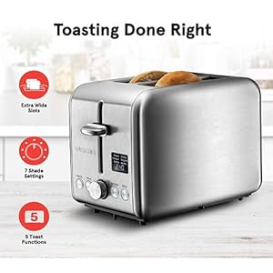   Gourmia-Digital-Toaster-with-5-Toast-Functions-Including-Waffle-English-Muffin-and-Pastry-7-Shade-Settings-Rapid-Reheat-Mode-and-Extra-Wide-Slots-Stainless-Steel-GDT2445-Brushed-Stainless