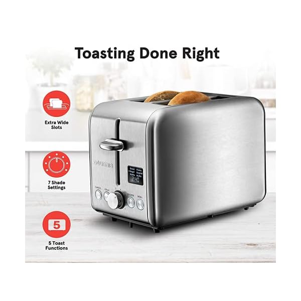   Gourmia-Digital-Toaster-with-5-Toast-Functions-Including-Waffle-English-Muffin-and-Pastry-7-Shade-Settings-Rapid-Reheat-Mode-and-Extra-Wide-Slots-Stainless-Steel-GDT2445-Brushed-Stainless