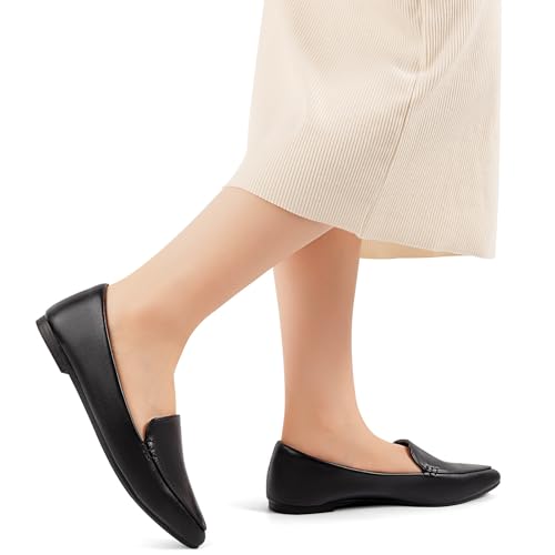Image of MUSSHOE Pointed Toe Flats for Women, Comfortable Business Casual Work Shoes, Slip On Loafers with Arch Support, Office Walking Flats for All Day Standing