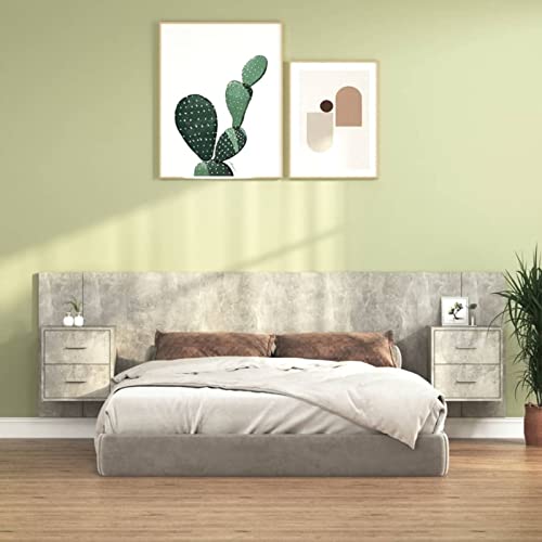 Gecheer-Testiera,Testata,Spalliera,con Comodini Cassetti,per Letto,in Multistrato,Testata letto,160x1,5x80 cm,Grigio Cemento