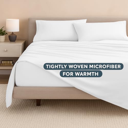 Image of Bedsheets for Queen - 90x102 Inch Bed - Microfiber Plain White Solid Bed Sheet Include Pillow Cover, Ultra Soft | for Home, Hotel, Villa, Resort and Guest House