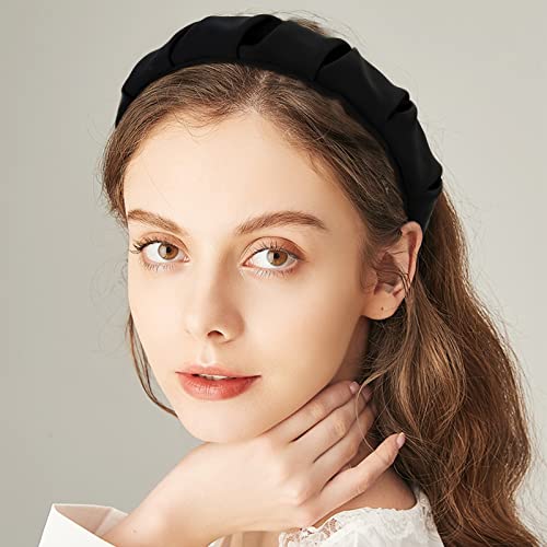 Jaciya Headbands For Women Wide Solid Color Headband For Girls Padded Satin Silk Headbands Thick Hairbands Fashion Vintage Hair Accessories(Khaki,Brown,Black,Beige) #TOP2