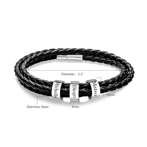 Personalized Braided Leather Bracelets for Men Custom Name Bracelets for Dad Engraved 1-6 Names Father Bracelet Gifts for Fathers Day Christmas Birthday Boyfriend Grandpa2