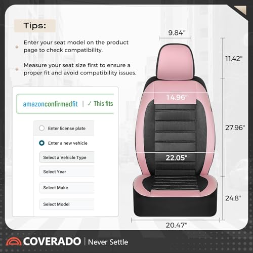 Image of Coverado Car Seat Covers Front Seats, Luxury Leather Car Seat Covers, Automotive Mesh Seat Covers 2 Pack, Airbag-Compatible, Black Pink Seat Covers for SUV Sedan Truck
