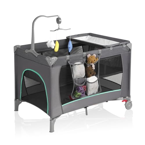 Image of Pack and Play with Changing Table & Carry Bag, 4-in-1 Portable Crib Playpen for Newborn to Toddler, ASTM Certified Foldable Travel Crib with Bassinet(C-Cartoon)