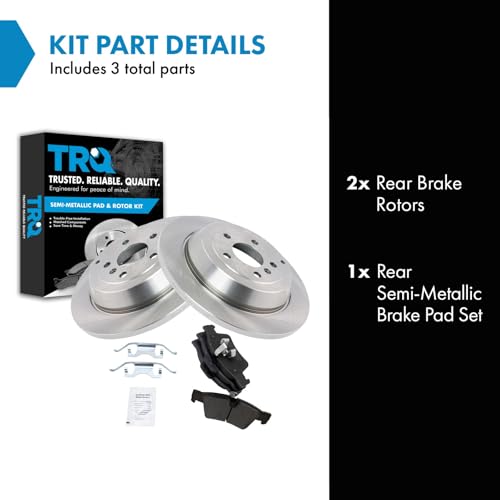 Image of TRQ Rear Brake Pad and Rotor Set Semi Metallic Solid Rotors