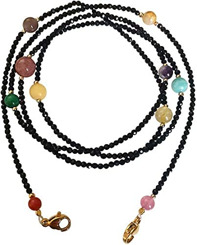 Semi Precious Multi Colour Crystal Gemstone Round 4 mm and 8 mm Beads Spectacle Chain Lanyard Cord Neck Strap String Chain Ethnic Face Mask Holder Lanyard Anti-Lost Mask Leash Stylish Sunglass, Reading Glass 74 cms Unisex