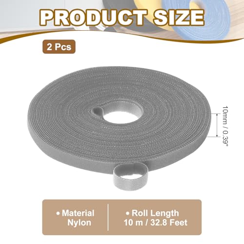 Image of PATIKIL 0.4IN x 33FT Hook and Loop Tape, 2 Pcs Double-Sided Nylon Strips Reusable Cable Ties Roll Multi-Purpose Cord Management Tape Wrap Fastener for Home Office, Gray