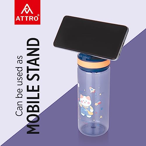 Image of Attro Champ 550ml Cute and Convenient Cartoon Printed Kids Plastic Water Bottle with Designer Hand Strap & Flip Lid BPA-Free-Perfect for School,Sports and Travel -Blue